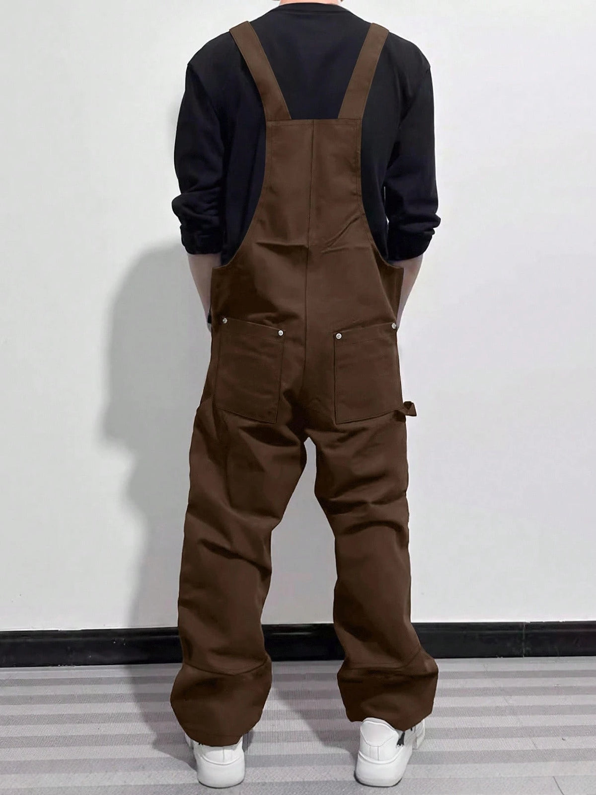Manfinity EMRG Men's Casual Fashion Versatile Bib Overalls, With Patch Design, Oversized, Summer, Fall Brown Overalls Baggy Overalls Men's Overalls Loose Overalls