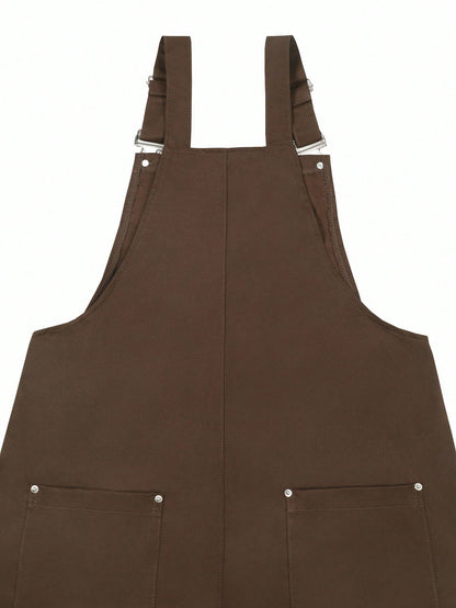 Manfinity EMRG Men's Casual Fashion Versatile Bib Overalls, With Patch Design, Oversized, Summer, Fall Brown Overalls Baggy Overalls Men's Overalls Loose Overalls