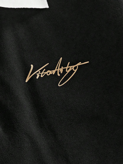 Manfinity VCAY Embroidered Letter Contrast Color Casual Long Sleeve Polo Shirt