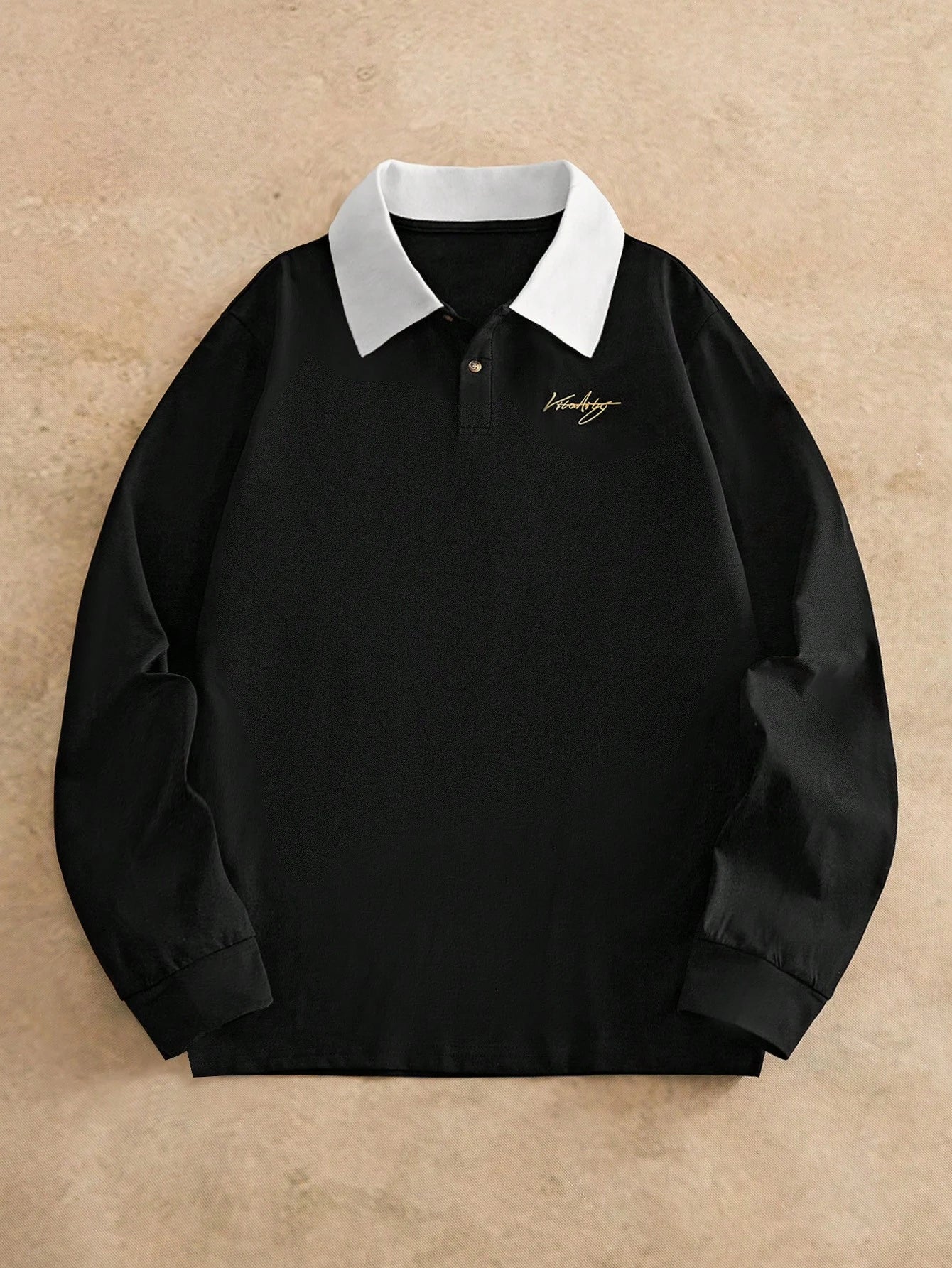 Manfinity VCAY Embroidered Letter Contrast Color Casual Long Sleeve Polo Shirt
