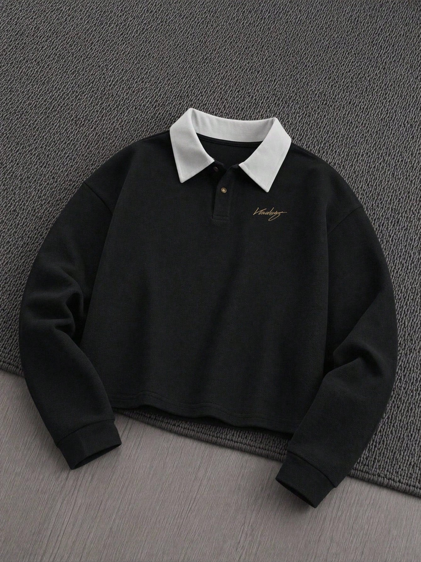 Manfinity VCAY Embroidered Letter Contrast Color Casual Long Sleeve Polo Shirt