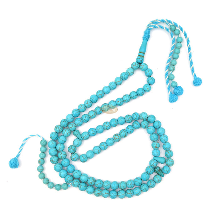 Manufactured Turquoise 99-Bead Tasbih - 8mm Muslim Prayer Beads with Adjustable Marker