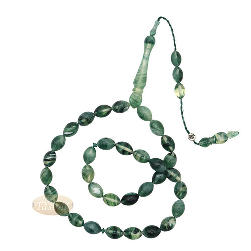 Marble Dark Green 9x12 mm Monomer Bead - 33ct Muslim Prayer Beads Misbaha