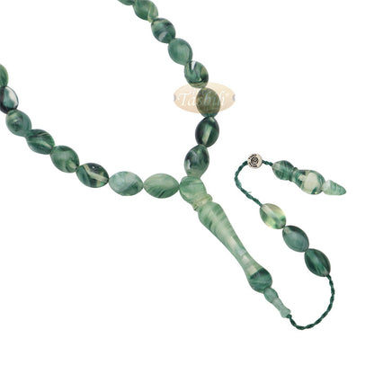 Marble Dark Green 9x12 mm Monomer Bead - 33ct Muslim Prayer Beads Misbaha