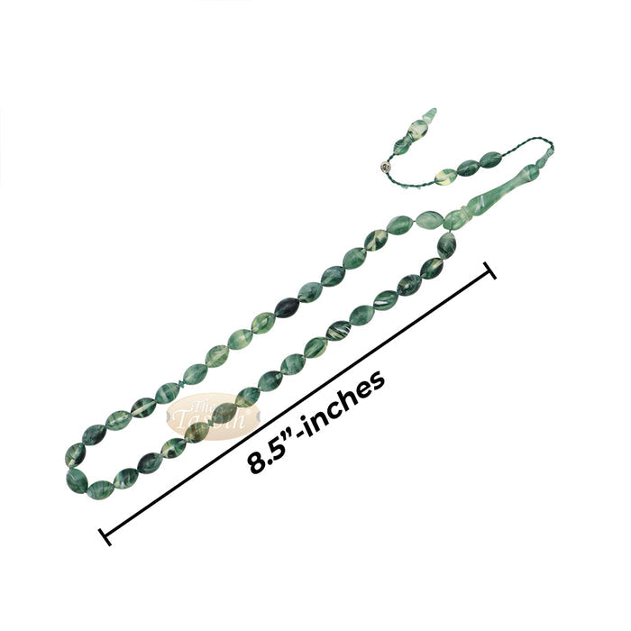 Marble Dark Green 9x12 mm Monomer Bead - 33ct Muslim Prayer Beads Misbaha
