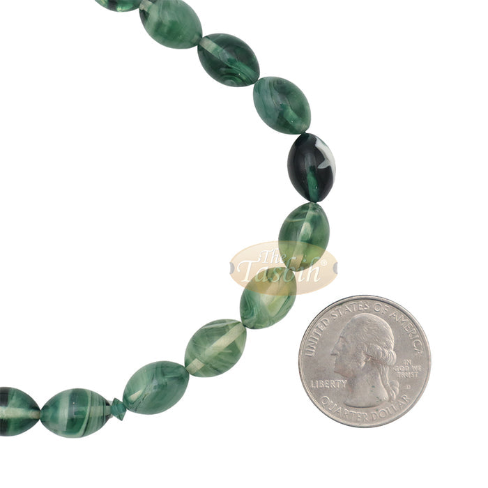 Marble Dark Green 9x12 mm Monomer Bead - 33ct Muslim Prayer Beads Misbaha