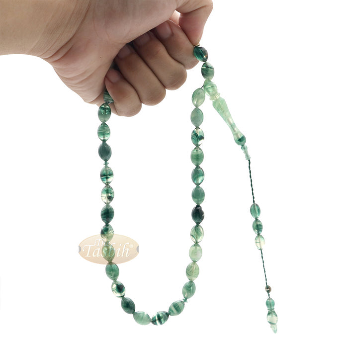 Marble Dark Green 9x12 mm Monomer Bead - 33ct Muslim Prayer Beads Misbaha