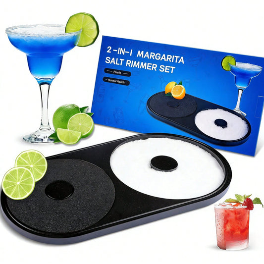 Margarita Salt Rimmer Set, 1 Pack Bar Salt And Sugar Rimmer With Sponge, 2-In-1 Bar Glass Cocktail Rim Set, Dishwasher Black Barware Tools For Margarita Mojitos (Black)