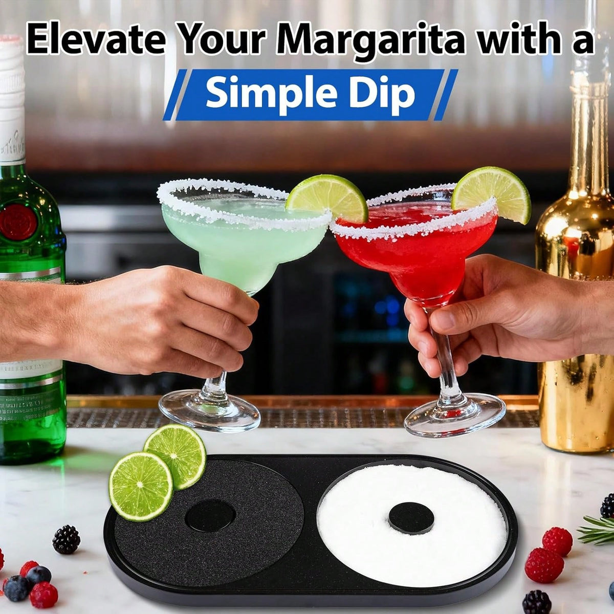 Margarita Salt Rimmer Set, 1 Pack Bar Salt And Sugar Rimmer With Sponge, 2-In-1 Bar Glass Cocktail Rim Set, Dishwasher Black Barware Tools For Margarita Mojitos (Black)