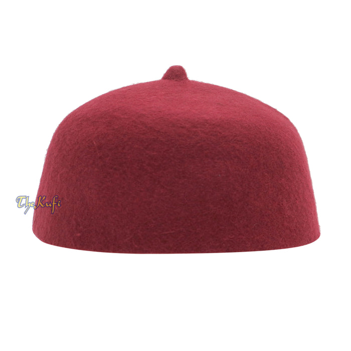 Maroon 100% Wool Felt Fez Muslim Kufi Hat with Tip
