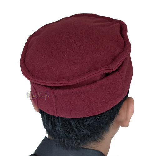 Maroon Afghani-Style "Tauhid until the end" Faux Wool Stretchable Pakol Mujahidin Soft Kufi Hat