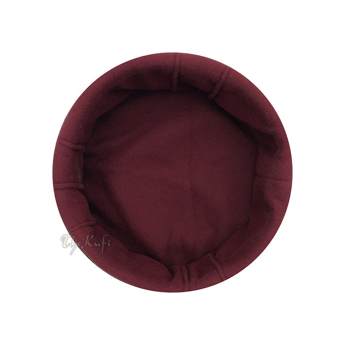 Maroon Afghani-Style "Tauhid until the end" Faux Wool Stretchable Pakol Mujahidin Soft Kufi Hat