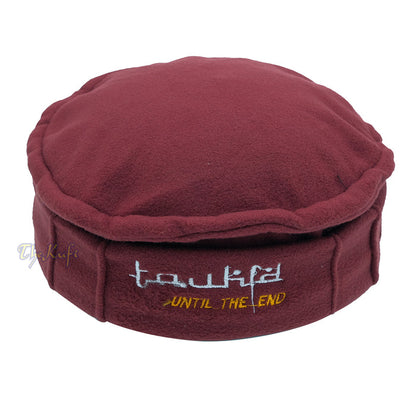 Maroon Afghani-Style "Tauhid until the end" Faux Wool Stretchable Pakol Mujahidin Soft Kufi Hat