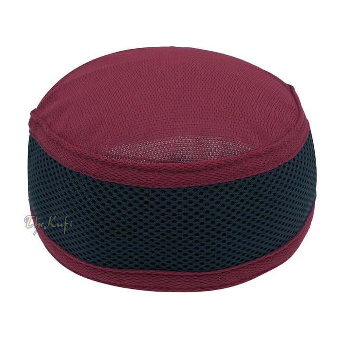 Maroon with Dark Gray Madun Vented Top Pliable Two-Color Round Kufi Hat