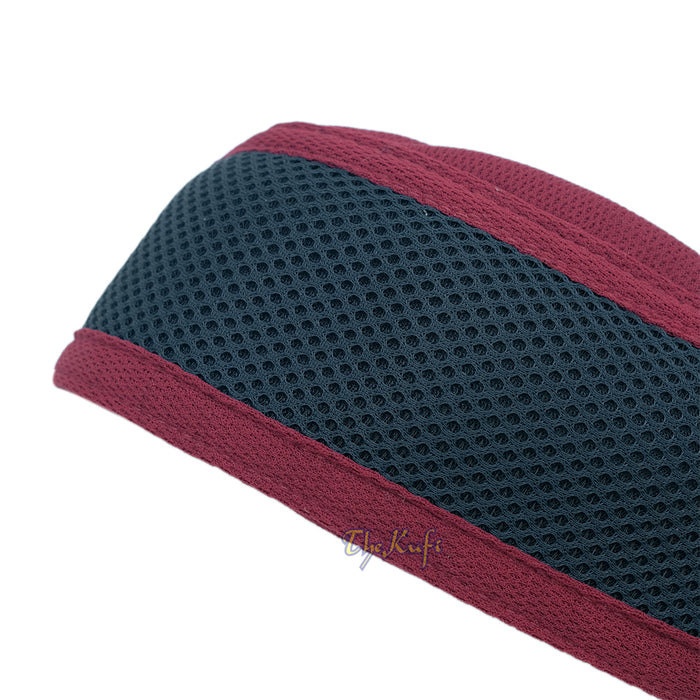 Maroon with Dark Gray Madun Vented Top Pliable Two-Color Round Kufi Hat