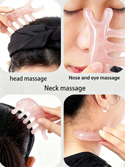 Massage Comb Head Comb Portable 4-In-1 Facial Massager Gua Sha, Acupoint Octopus Head Massage Comb And Scalp Detangling Wide Tooth Comb, Pink Gua Sha Facial Tool And Silicone Ice Roller Set, Facial Ic