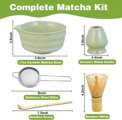 Matcha Whisk Set, Ceramic Matcha Bowl With Spout, Bamboo Whisk, Chasen Holder, Sifter, Traditional Scoop, Complete Tea Making Kit For Matcha Lovers, Beginner Starter Gifts For Women Men