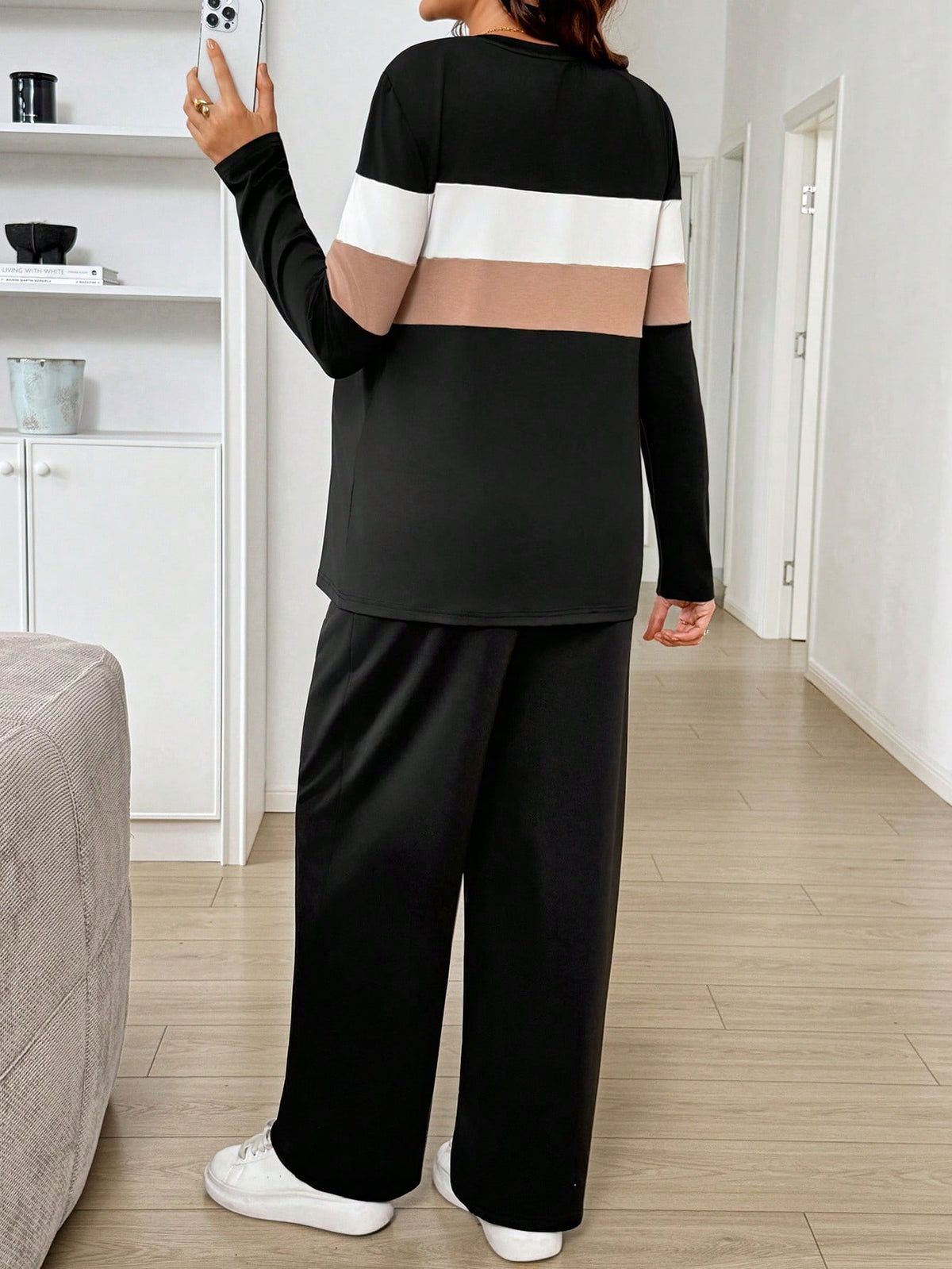 Maternity Nursing Long Sleeve Top And Adjustable Waist Pants Casual Everyday 2 Pieces Set Fall