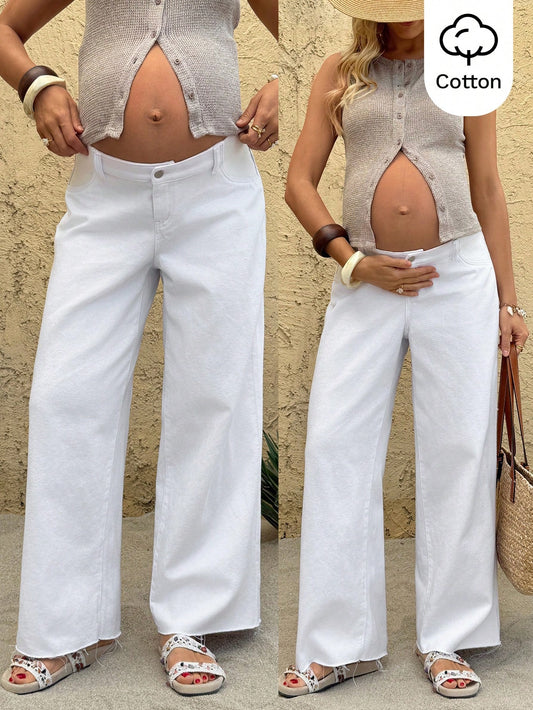 Maternity White Summer Silky Smart Casual Holiday Wide Leg Jeans,Women Loose Fit Low-Waist Solid Denim Pants,Chic Y2k Streetwear Graduation Costume