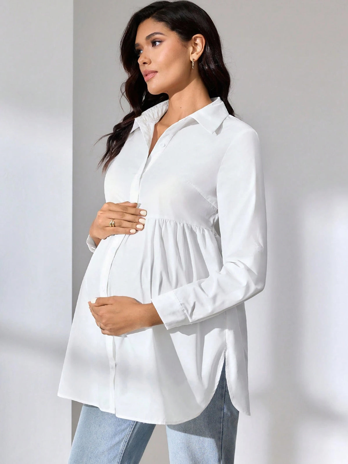 MaterniWear Office, Business Maternity Work Wear Casual Solid Color Nursing Top For Pregnant Women, Autumn For Breastfeeding Pregnancy Cotton Blouse Fall