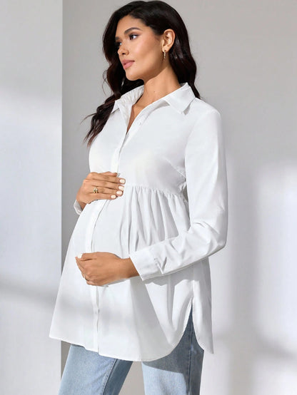 MaterniWear Office, Business Maternity Work Wear Casual Solid Color Nursing Top For Pregnant Women, Autumn For Breastfeeding Pregnancy Cotton Blouse Fall