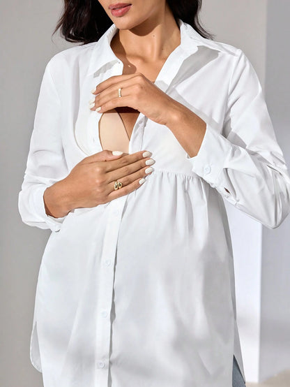 MaterniWear Office, Business Maternity Work Wear Casual Solid Color Nursing Top For Pregnant Women, Autumn For Breastfeeding Pregnancy Cotton Blouse Fall