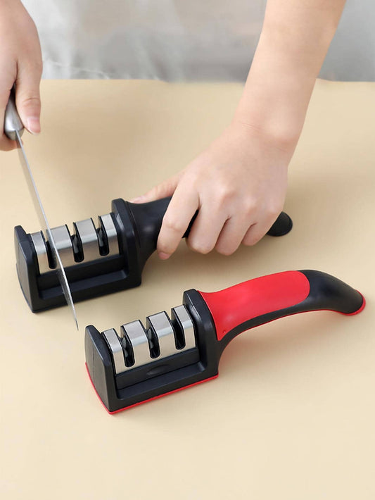 mayzolla 1pc/2pcs Handheld Multi-Function 3-Stage Quick Knife Sharpener With Non-Slip Base, Kitchen Knife Accessory Tool