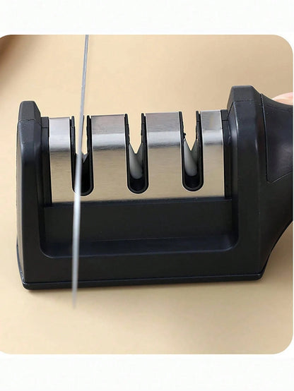 mayzolla 1pc/2pcs Handheld Multi-Function 3-Stage Quick Knife Sharpener With Non-Slip Base, Kitchen Knife Accessory Tool