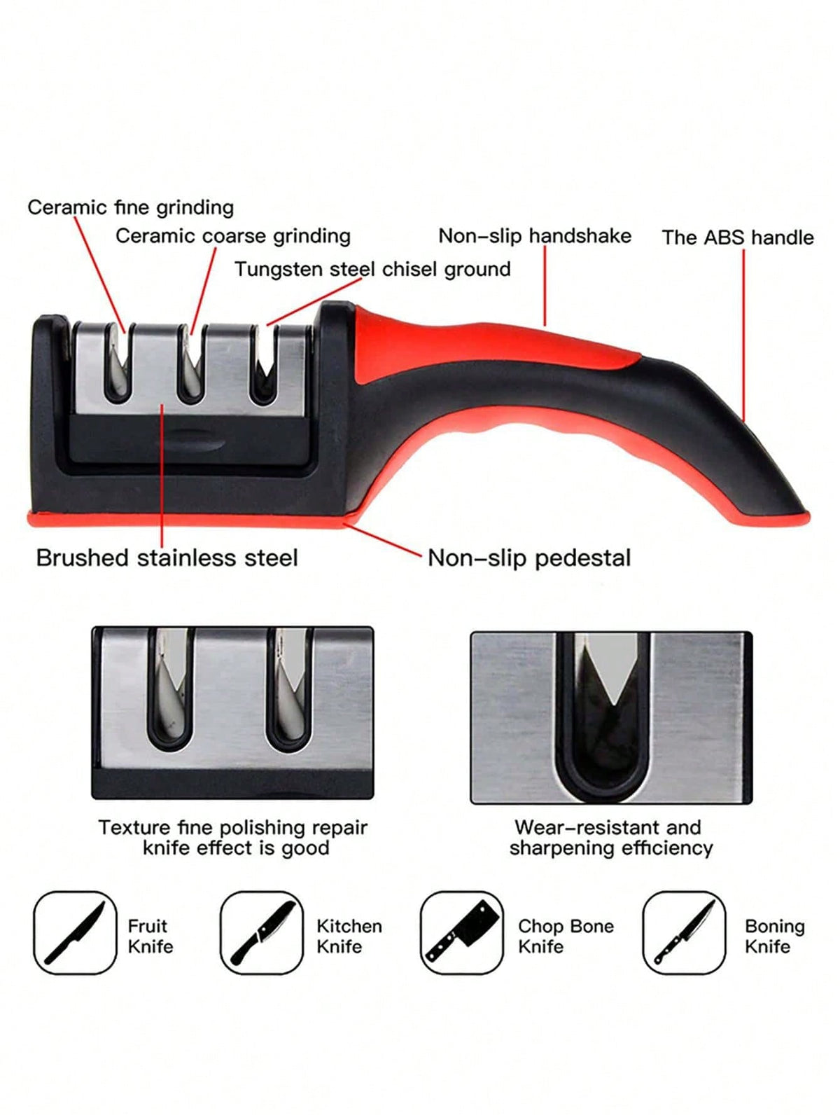 mayzolla 1pc/2pcs Handheld Multi-Function 3-Stage Quick Knife Sharpener With Non-Slip Base, Kitchen Knife Accessory Tool