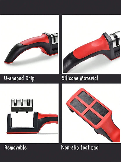mayzolla 1pc/2pcs Handheld Multi-Function 3-Stage Quick Knife Sharpener With Non-Slip Base, Kitchen Knife Accessory Tool