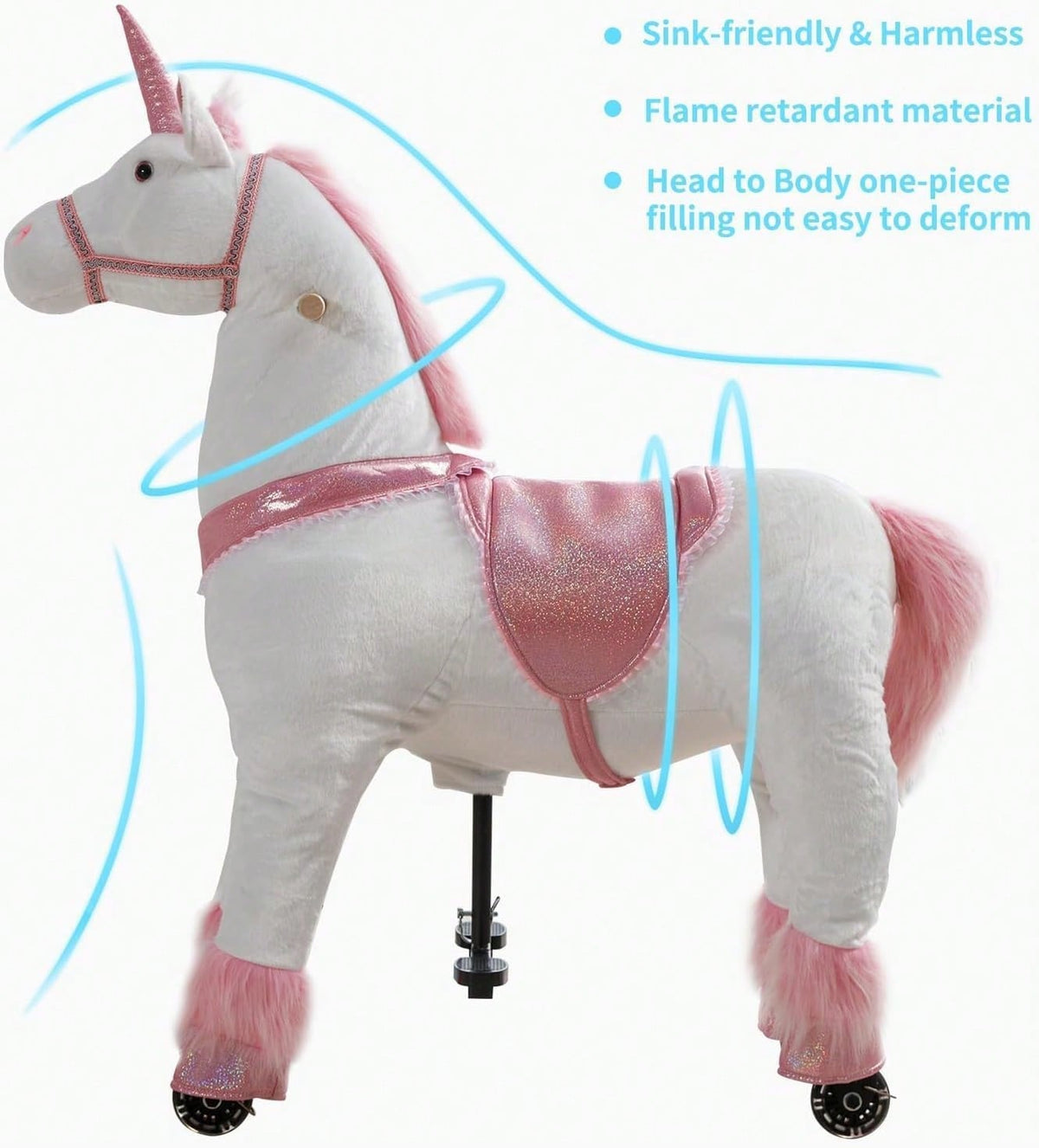 Mechanical Walking Plush Unicorn Ride-On Toy For Girls And Boys| No Battery & No Electricity Required, Max Weight Capacity 187 LBS