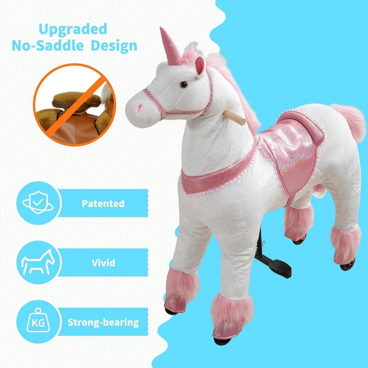 Mechanical Walking Plush Unicorn Ride-On Toy For Girls And Boys| No Battery & No Electricity Required, Max Weight Capacity 187 LBS