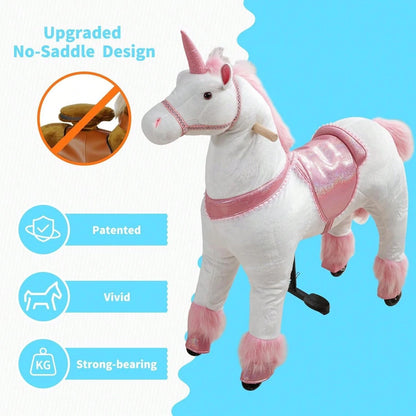Mechanical Walking Plush Unicorn Ride-On Toy For Girls And Boys| No Battery & No Electricity Required, Max Weight Capacity 187 LBS