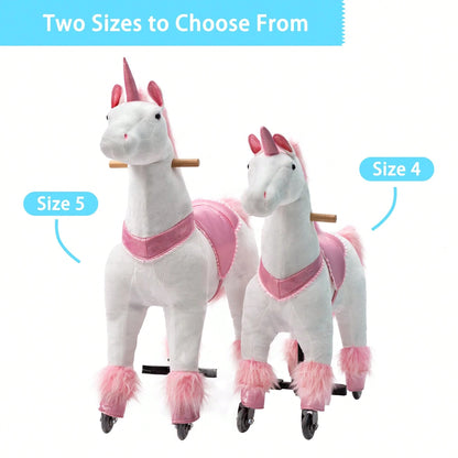 Mechanical Walking Plush Unicorn Ride-On Toy For Girls And Boys| No Battery & No Electricity Required, Max Weight Capacity 187 LBS