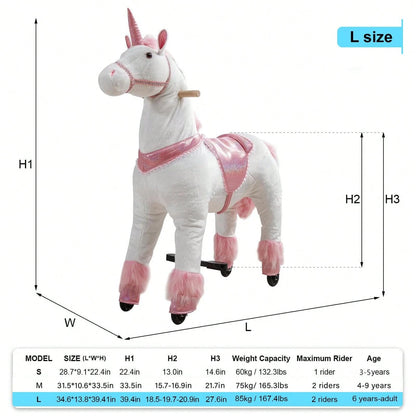 Mechanical Walking Plush Unicorn Ride-On Toy For Girls And Boys| No Battery & No Electricity Required, Max Weight Capacity 187 LBS