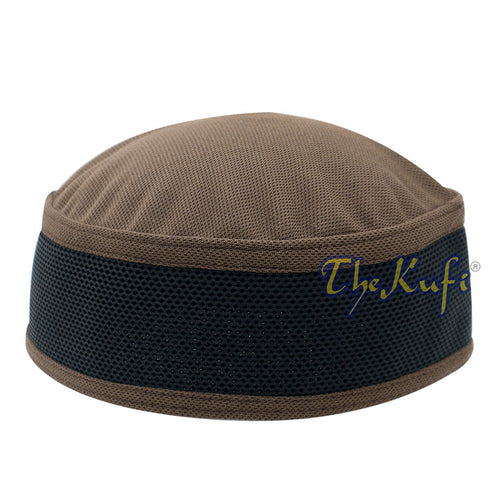 Brown and black mesh Islamic kufi cap with a breathable ventilated design from TheKufi.com.