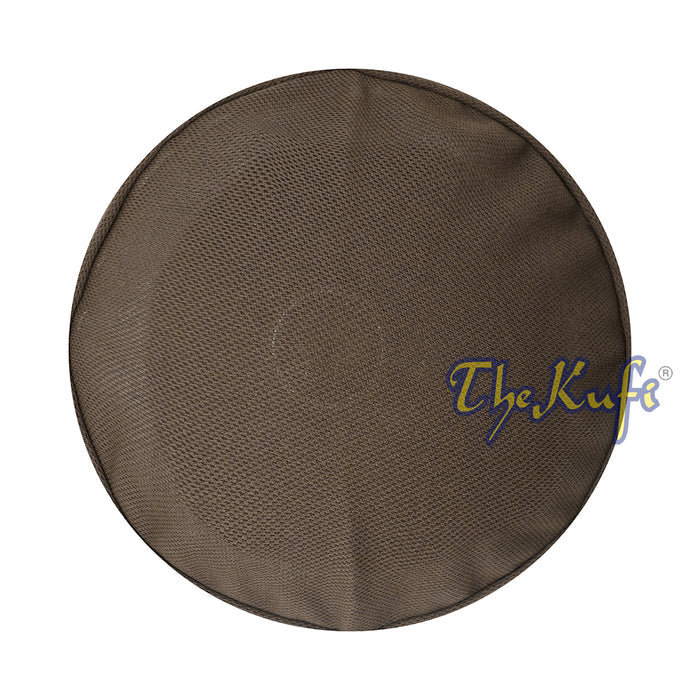 Brown and black mesh Islamic kufi cap with a breathable ventilated design from TheKufi.com.