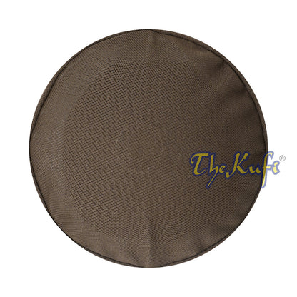 Brown and black mesh Islamic kufi cap with a breathable ventilated design from TheKufi.com.