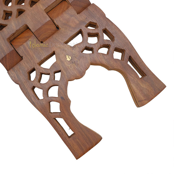 Medium Carved Handle Top Wooden Qur'An Stand - 13"