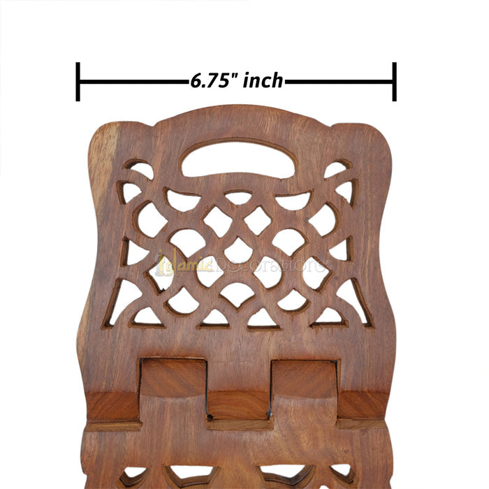 Medium Carved Handle Top Wooden Qur'An Stand - 13"