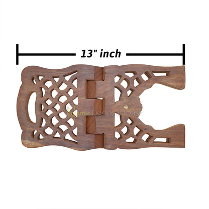 Medium Carved Handle Top Wooden Qur'An Stand - 13"