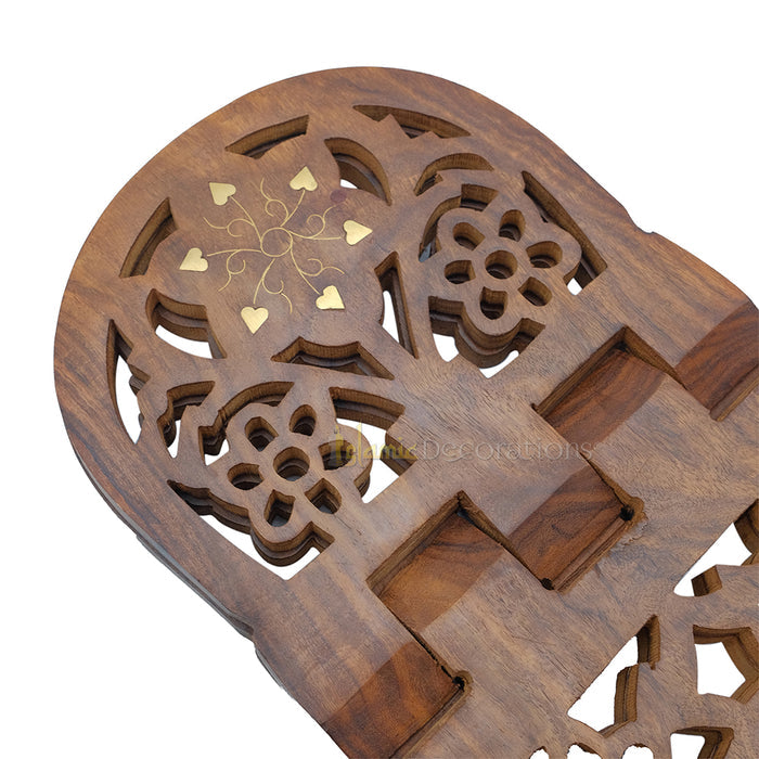 Medium Carved Rounded Top Wooden Qur'An Stand - 13