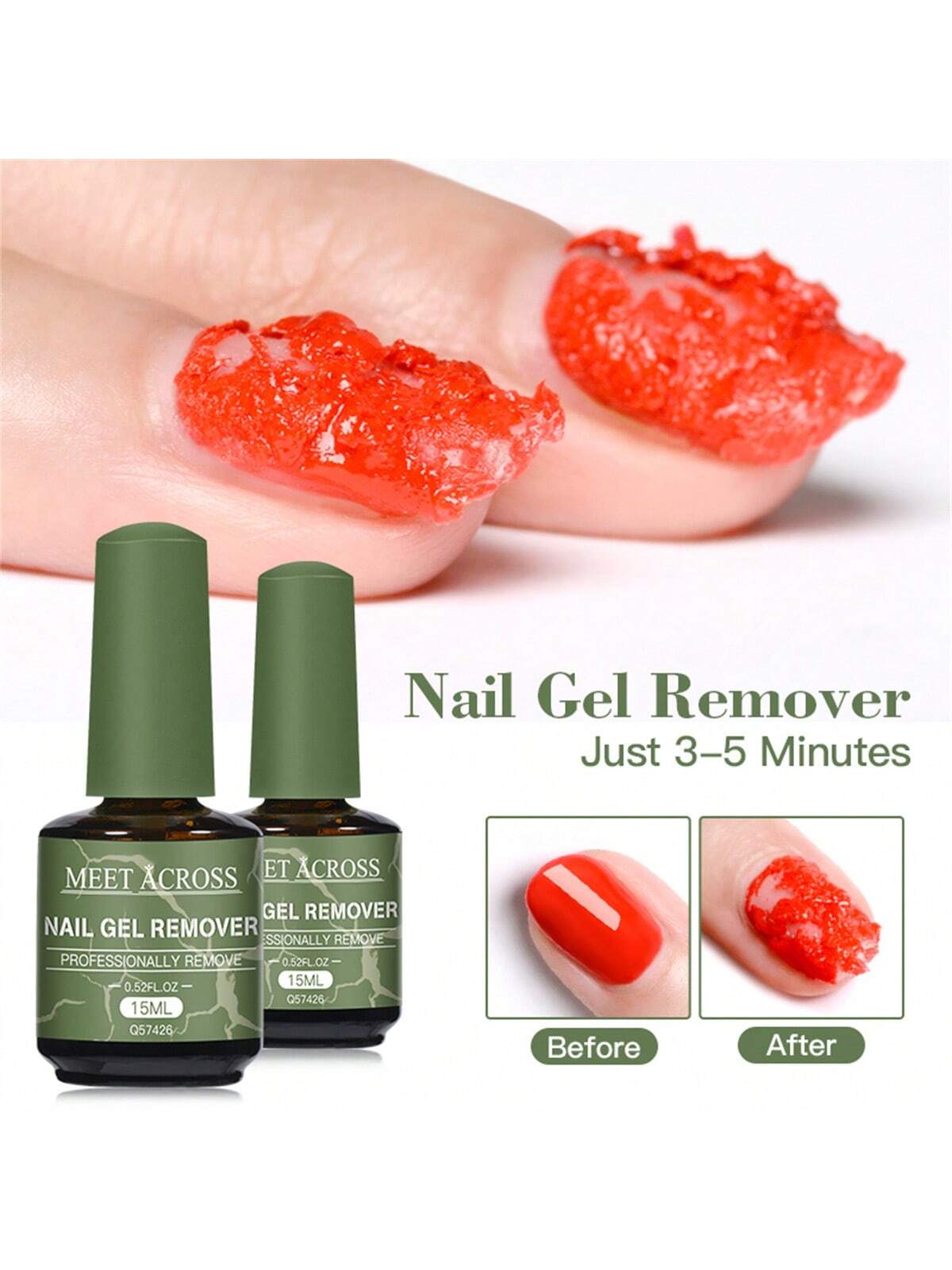 MEET ACROSS 3pcs 15Ml Magic Fast Nail Gel Polish Remover Set, Nail Gel Remover Uv Gel Polish Magic Burst Nail Gel, In 3-5 Mins Quickly Removes Soak-Off Nail Glue Remover Gel Polish Varnish Manicure K