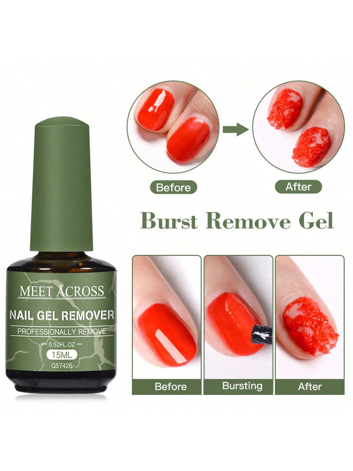 MEET ACROSS 3pcs 15Ml Magic Fast Nail Gel Polish Remover Set, Nail Gel Remover Uv Gel Polish Magic Burst Nail Gel, In 3-5 Mins Quickly Removes Soak-Off Nail Glue Remover Gel Polish Varnish Manicure K