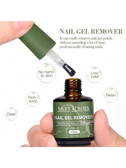 MEET ACROSS 3pcs 15Ml Magic Fast Nail Gel Polish Remover Set, Nail Gel Remover Uv Gel Polish Magic Burst Nail Gel, In 3-5 Mins Quickly Removes Soak-Off Nail Glue Remover Gel Polish Varnish Manicure K