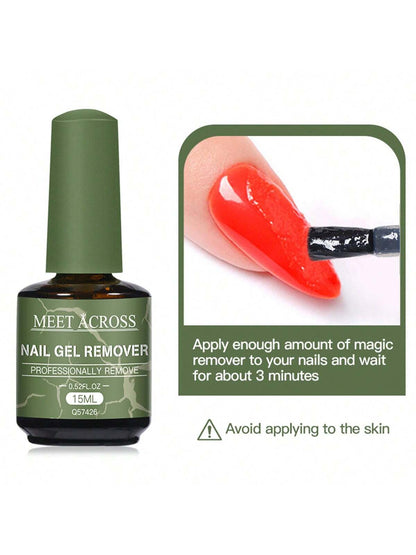 MEET ACROSS 3pcs 15Ml Magic Fast Nail Gel Polish Remover Set, Nail Gel Remover Uv Gel Polish Magic Burst Nail Gel, In 3-5 Mins Quickly Removes Soak-Off Nail Glue Remover Gel Polish Varnish Manicure K