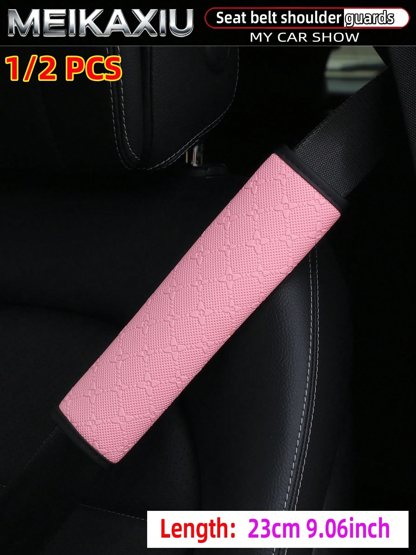 MEIKAXIU 1 Or 2 Pieces 23cm (9.06 Inch) 3D Star PU Leather Embossed Car Shoulder Pad Cover, Seat Belt Decoration, Car Interior Accessories For Women