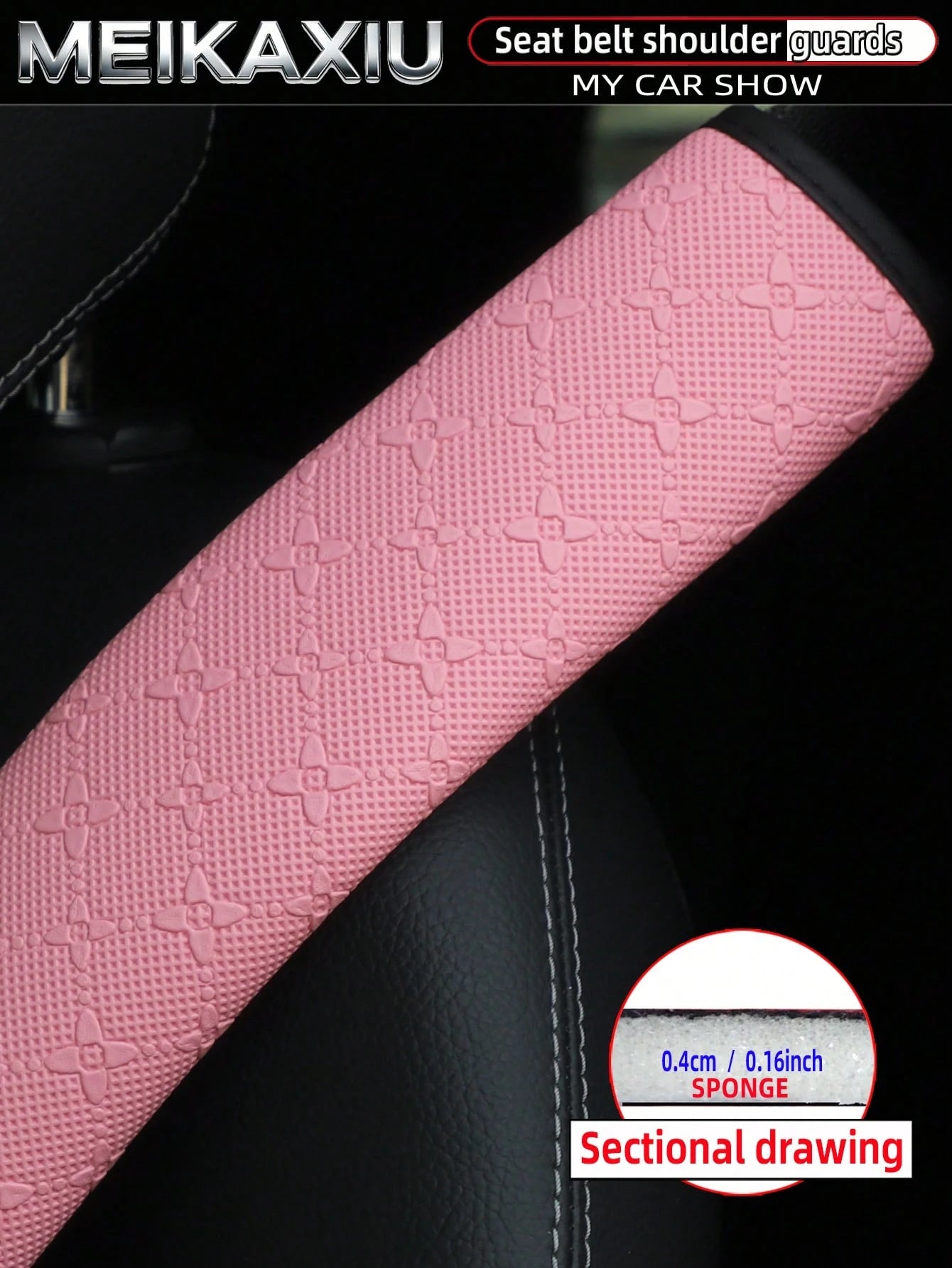 MEIKAXIU 1 Or 2 Pieces 23cm (9.06 Inch) 3D Star PU Leather Embossed Car Shoulder Pad Cover, Seat Belt Decoration, Car Interior Accessories For Women