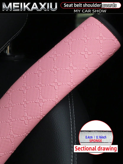 MEIKAXIU 1 Or 2 Pieces 23cm (9.06 Inch) 3D Star PU Leather Embossed Car Shoulder Pad Cover, Seat Belt Decoration, Car Interior Accessories For Women