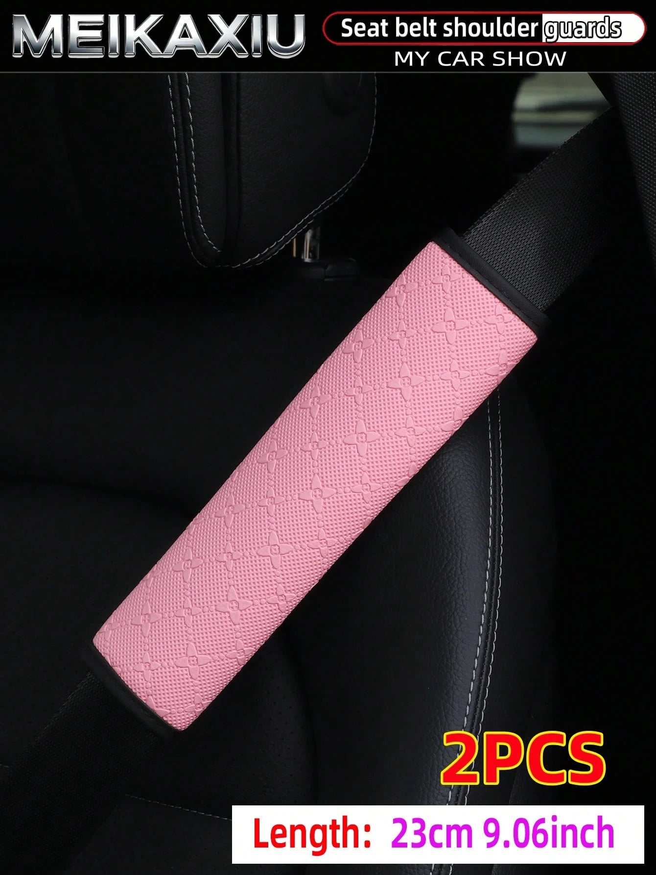 MEIKAXIU 1 Or 2 Pieces 23cm (9.06 Inch) 3D Star PU Leather Embossed Car Shoulder Pad Cover, Seat Belt Decoration, Car Interior Accessories For Women